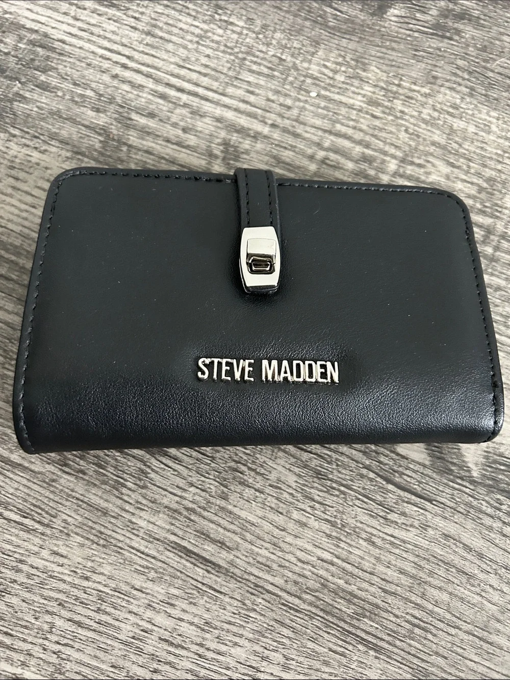 Steve Madden Black Leather Snap-Closure Wallet
